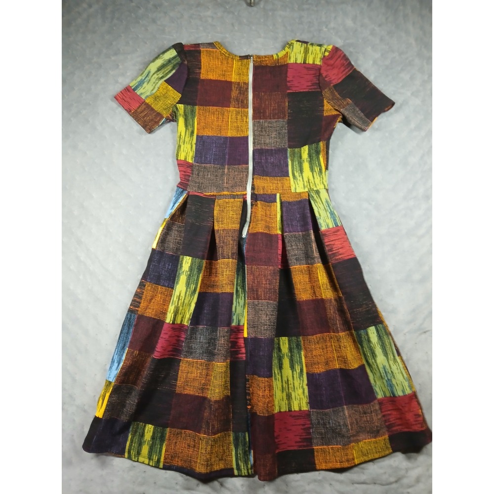 Multicolor Patchwork Fit & Flare Dress - Short Sleeve - Picture 6 of 6